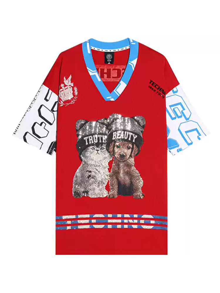 TCH Rhinestone Cartoon Graphic Print Cotton T-shirt