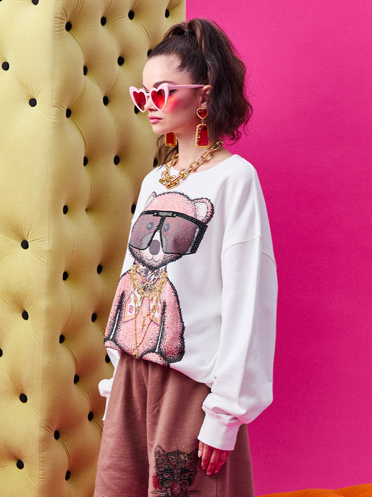TCH Teddy Bear Graphic White Sweatshirt