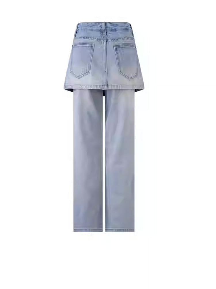 TCH Rhinestone Bear Wide Leg Skirt Jeans