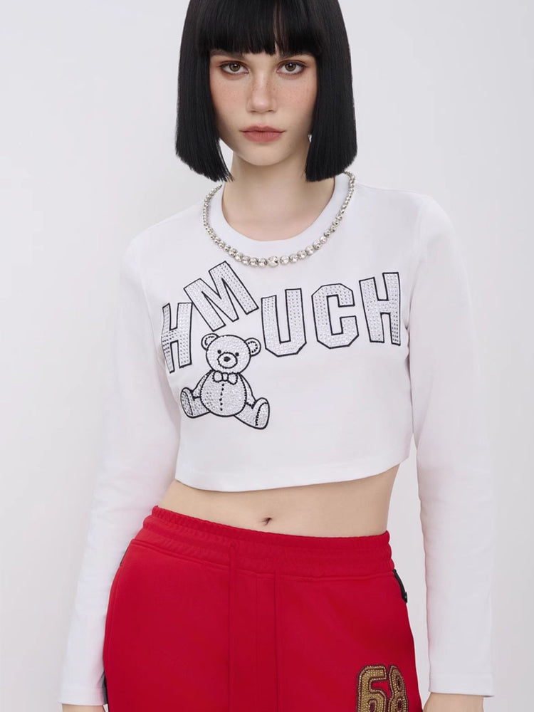 TCH Graphic Rhinestone Chain Crew Neck Crop Top