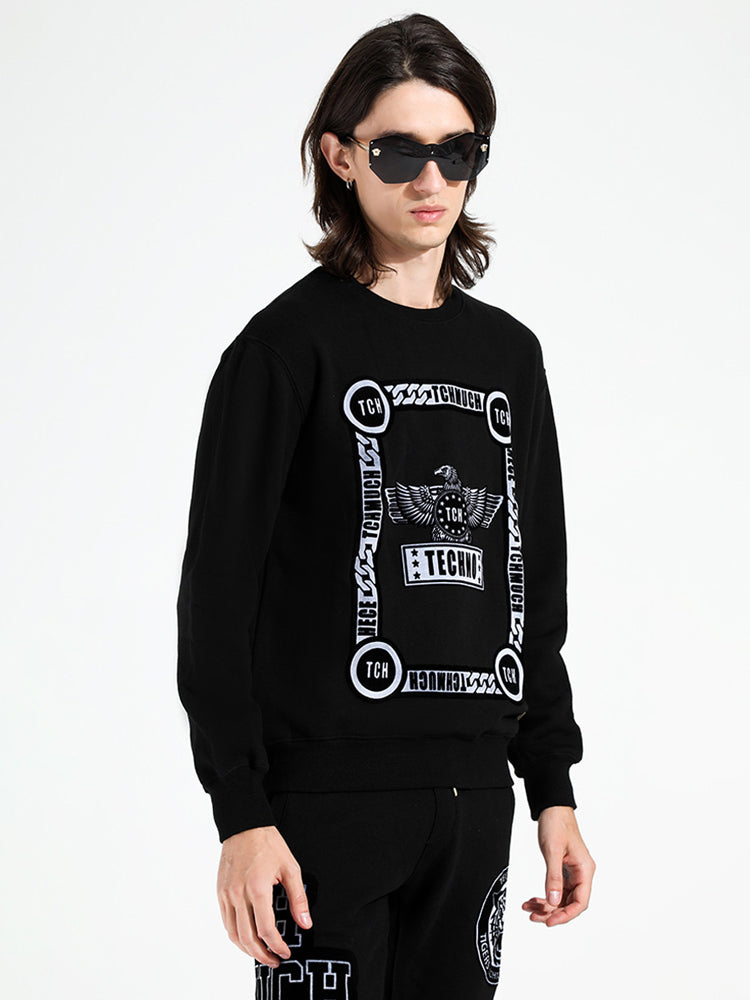 TCH Men's Eagle Print Black Graphic Sweatshirt