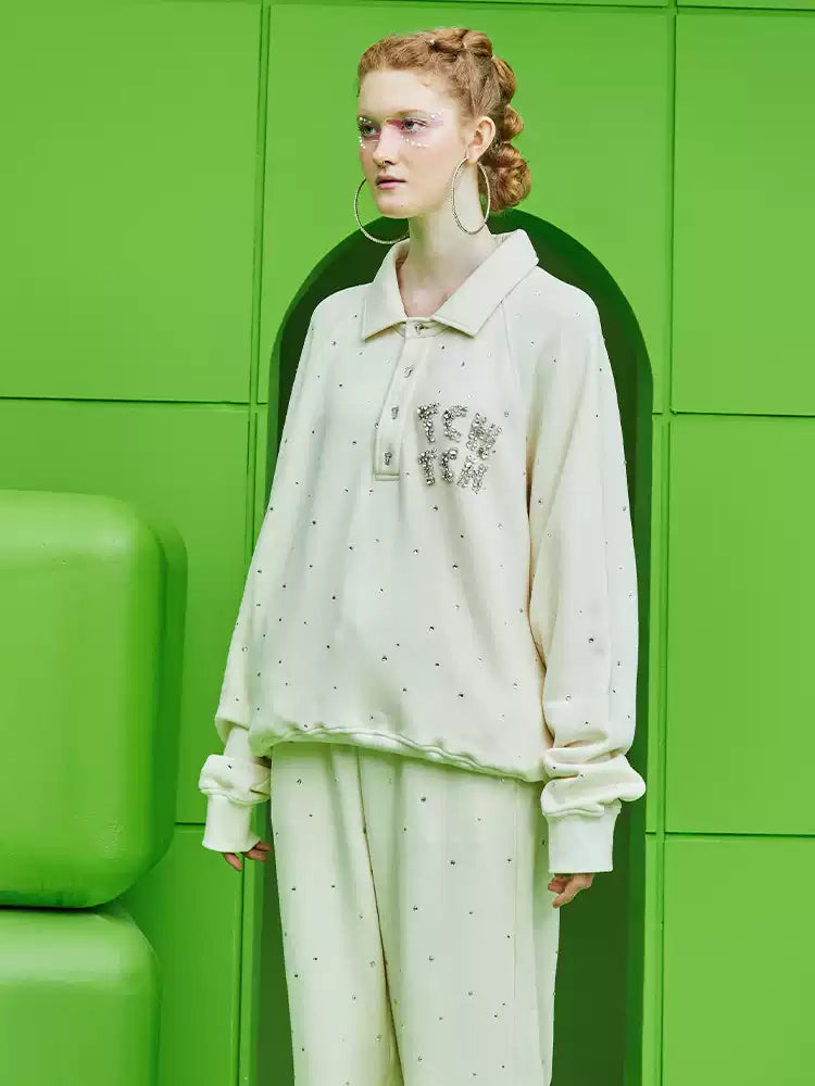 TCH Unisex Rhinestone Logo Print Polo Top