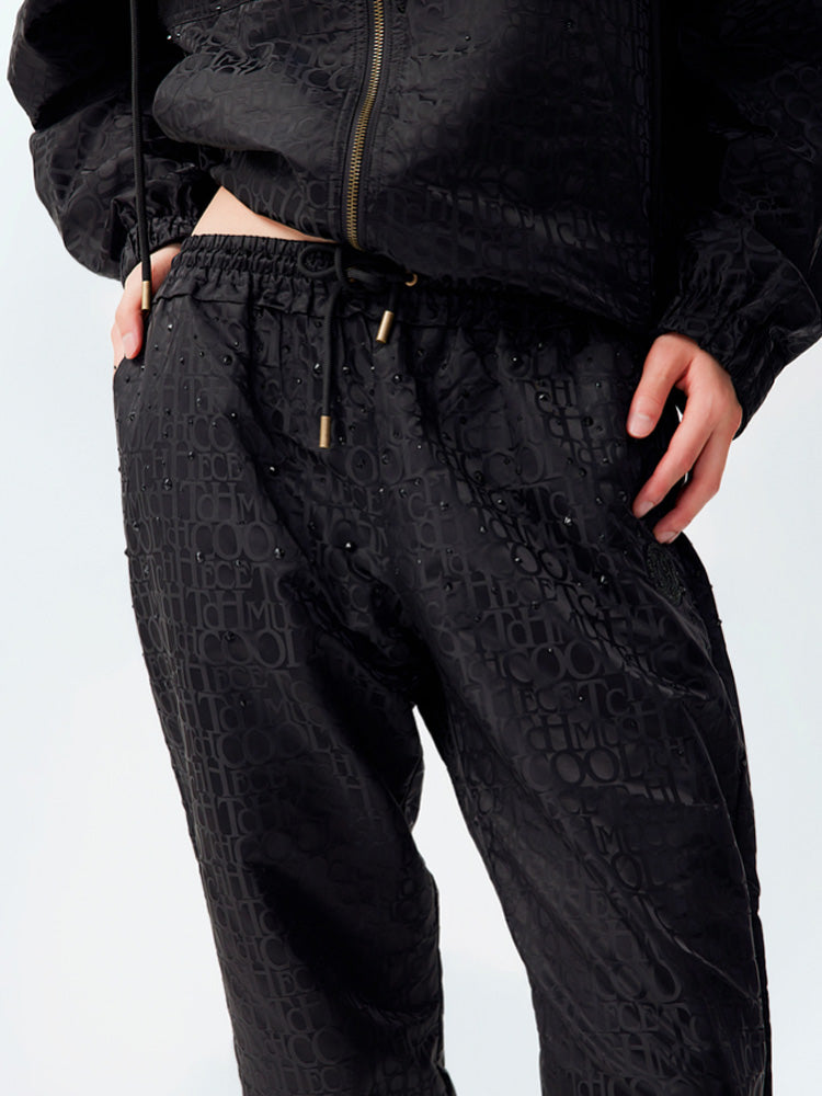 TCH Crystal-Embellished Allover Logo Nylon Jogger