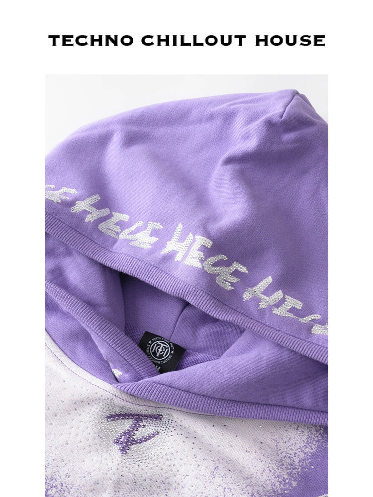 TCH Cotton Rhinestone Letter Unisex Hoodie with Pocket