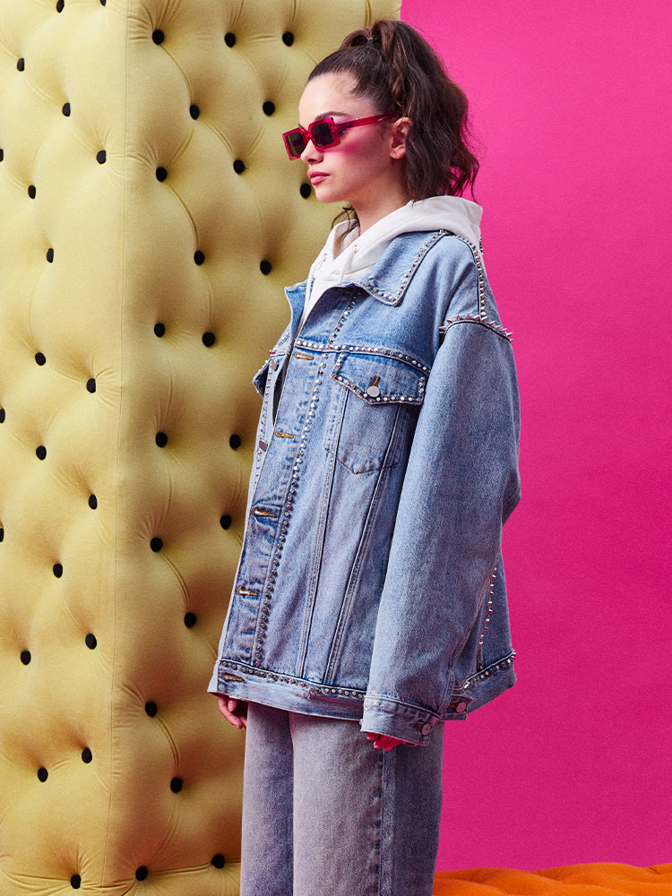 TCH Casual Rivet Studded Denim Jacket