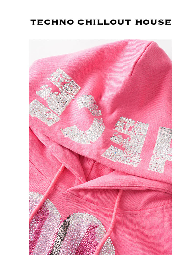 TCH Pink Rhinestone Rabbit Cotton Hoodie