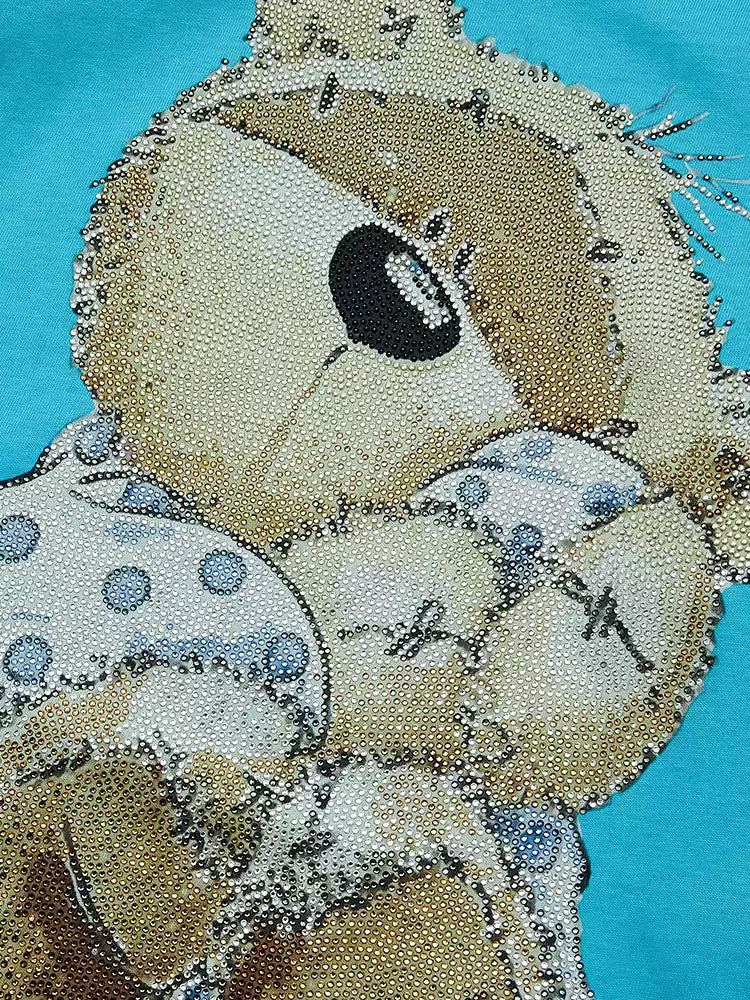 TCH Oversized Bear Rhinestone Wings Sleeve T-shirt