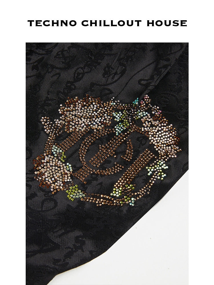TCH Jacquard Rhinestore Graphic Wide Leg Pants