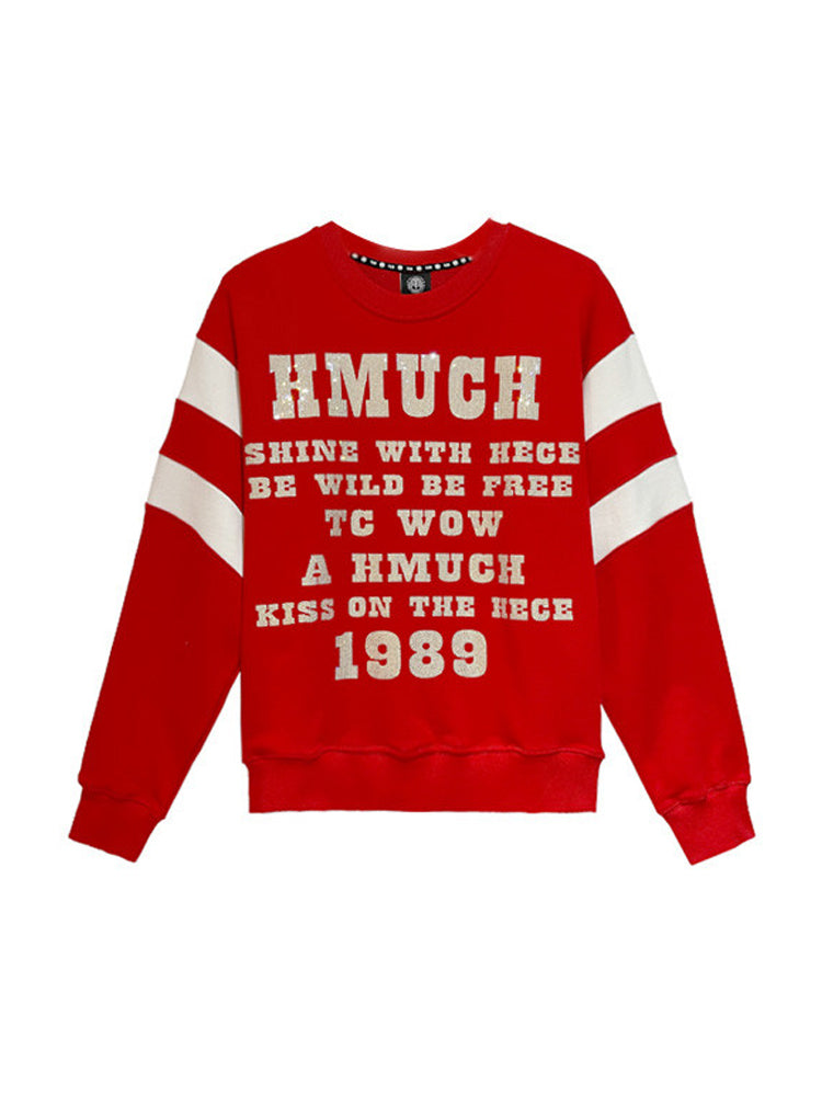 TCH Unisex Rhinestone Letter Print Pullover Sweatshirt