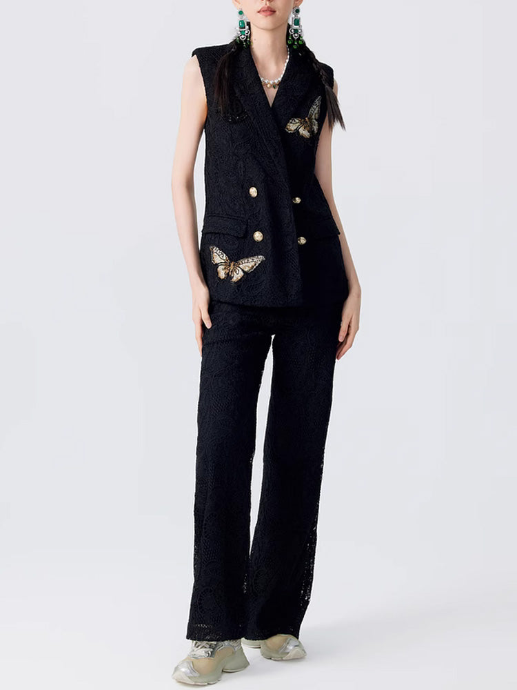 TCH Elegant Butterfly Embroidery Double-Breasted Vest