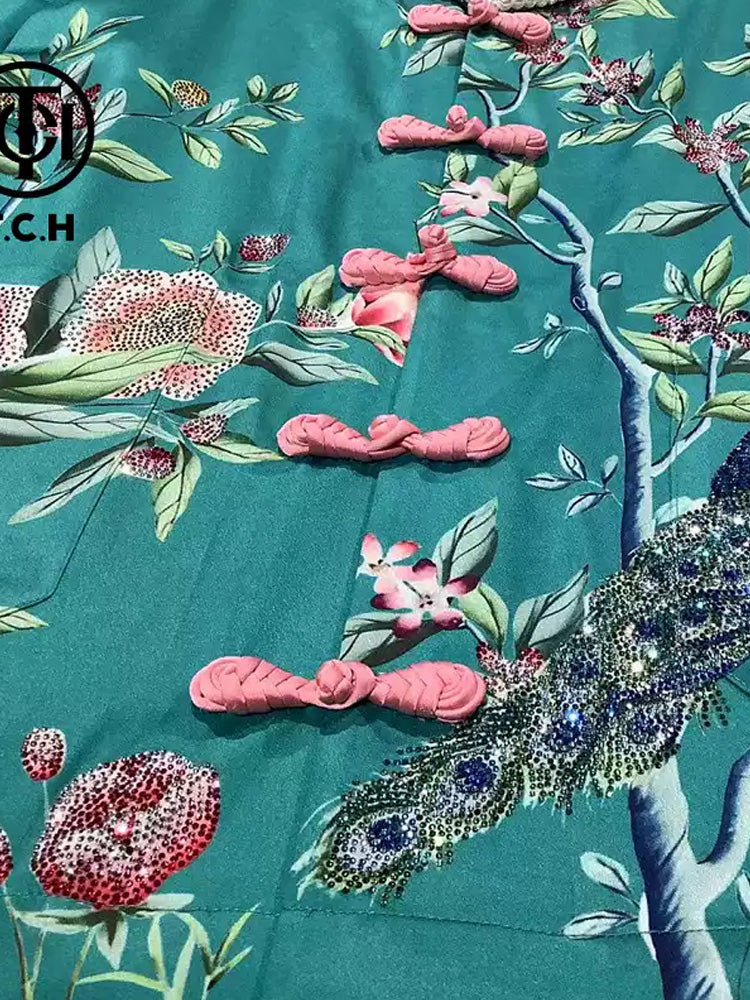 TCH Flowers Embroidery Rhinestone Luxury Satin Tops