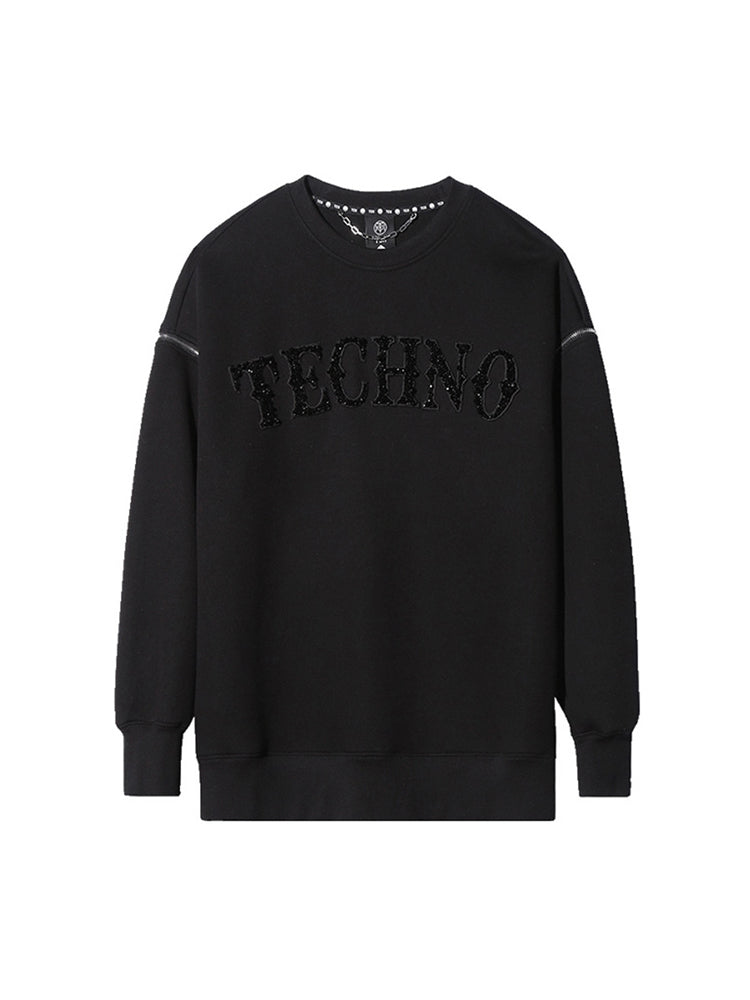TCH Rhinestone Letter Knit Sweatshirt
