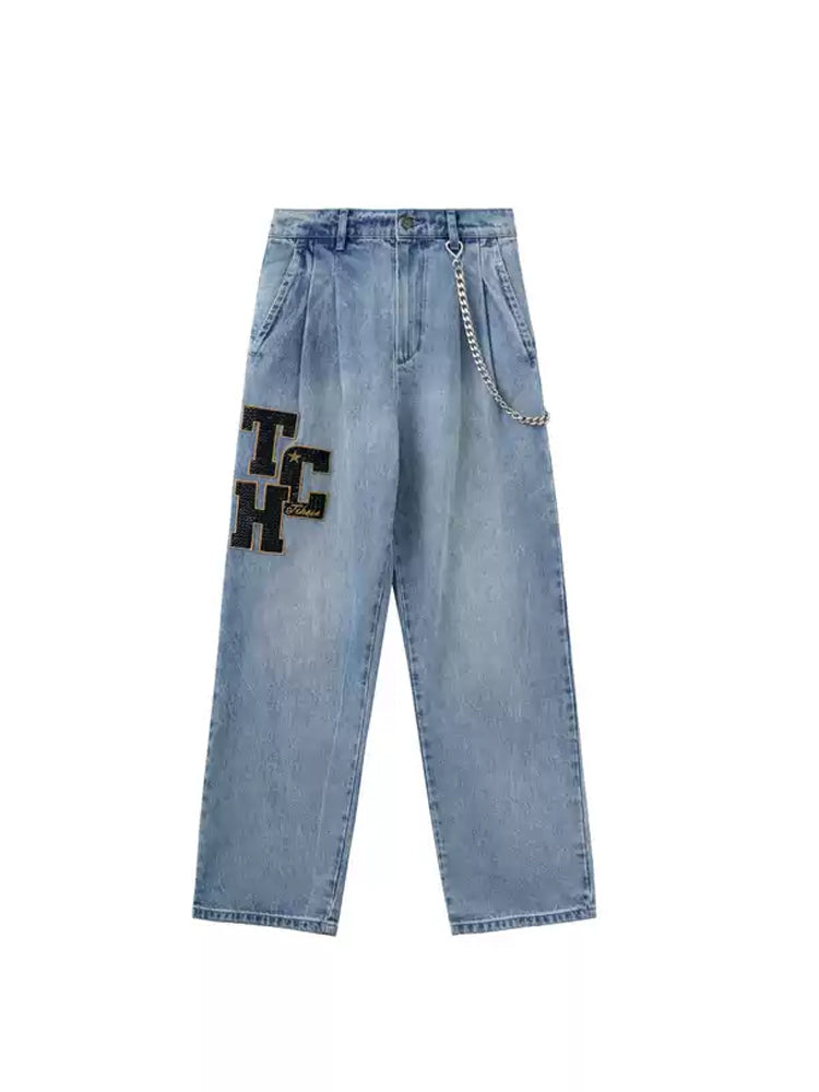 TCH High Waist Rhinestone Letter Denim Jean