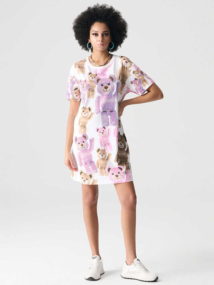 TCH Rhinestone Robot Bear Sparkling T-shirt Dress