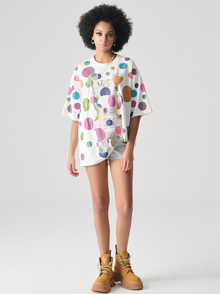 TCH Summer Colorful Rhinestone Polka Dot T-shirt