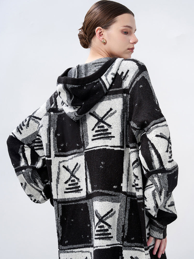 TCH Rhinestone Plaid Long Sleeve Oversized Hoodie Dress