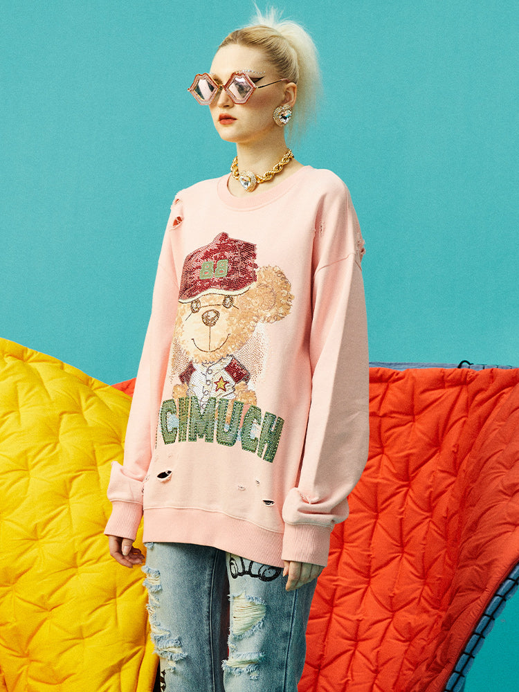 TCH Cartoon Rhinestone Letter Sweatshirt