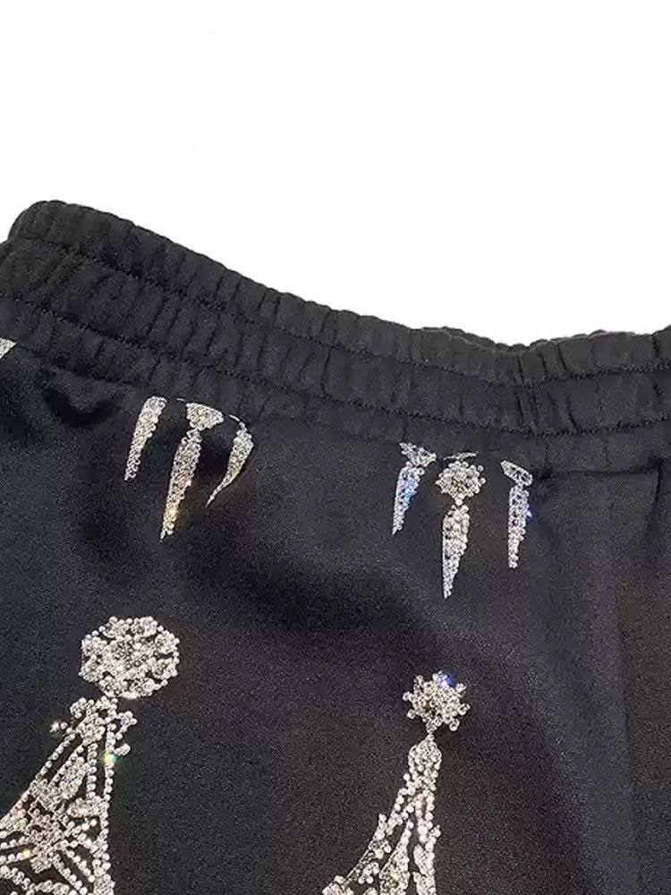 TCH Rhinestone Luxury Shiny Print Cotton Shorts