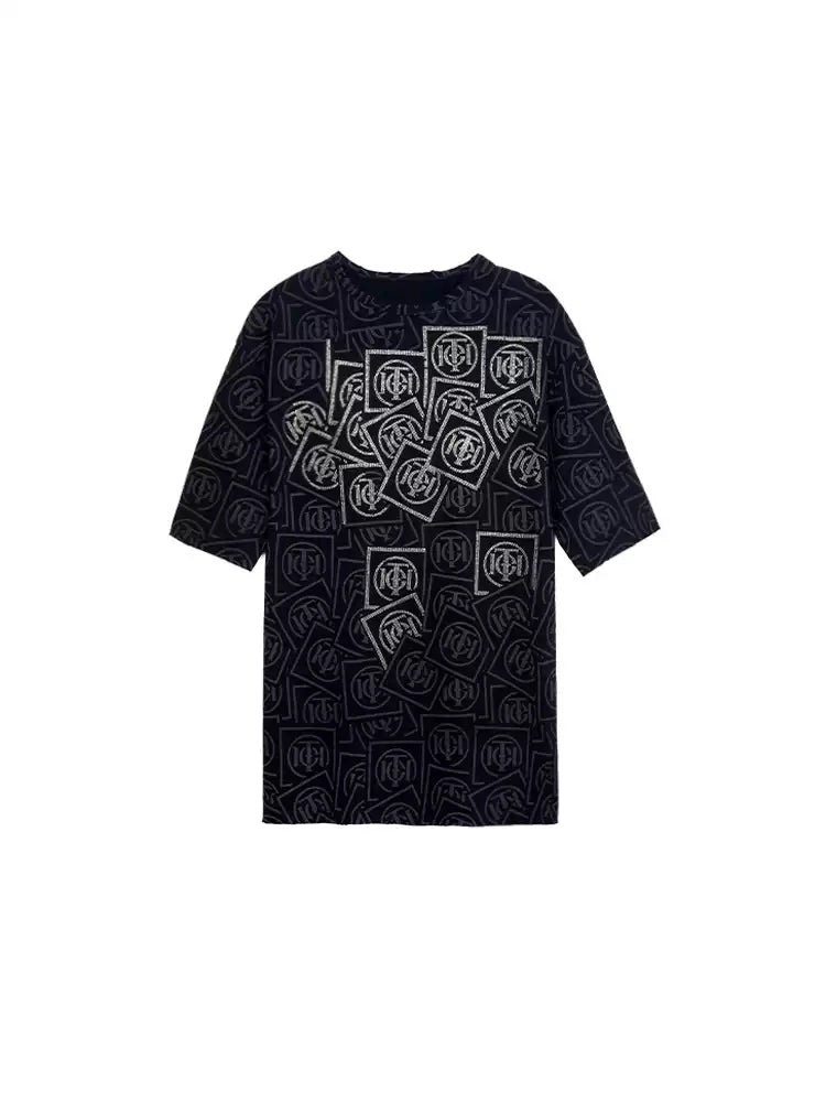 TCH Luxury Logo Print Rhinestone T-shirt Dress