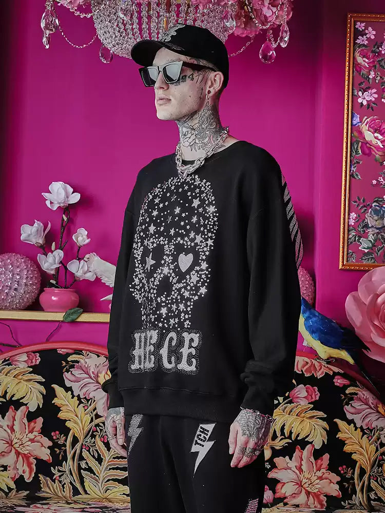 TCH Skull Rhinestone Star Black Sweatshirt