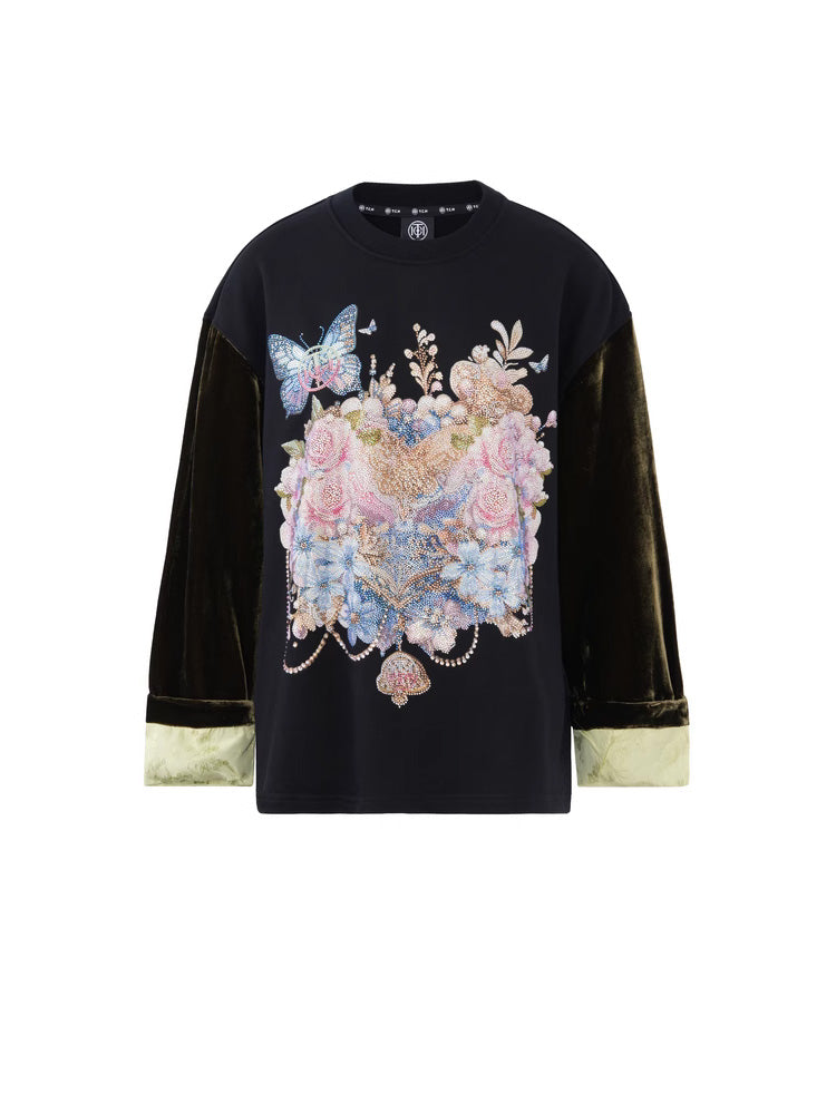 TCH Luxury Velvet Rhinestone Graphic Satin Top