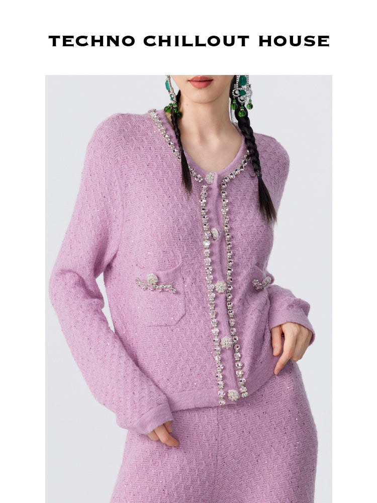 TCH Sequins Pink Cableweave Wide-Leg Pants