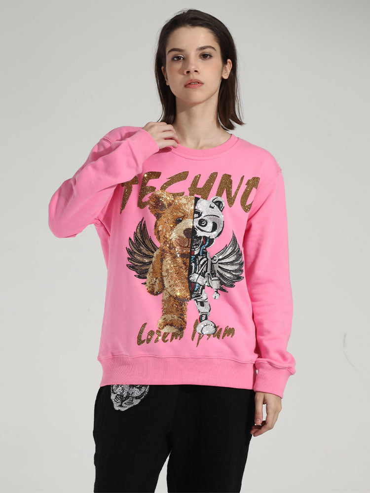 TCH Women's Graphics Rhinestone Pink Hoodie