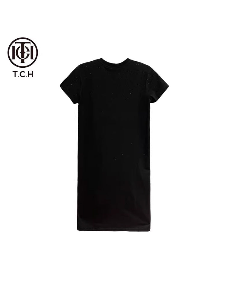 TCH Crystal-Embroidered Split Slim Midi Dress