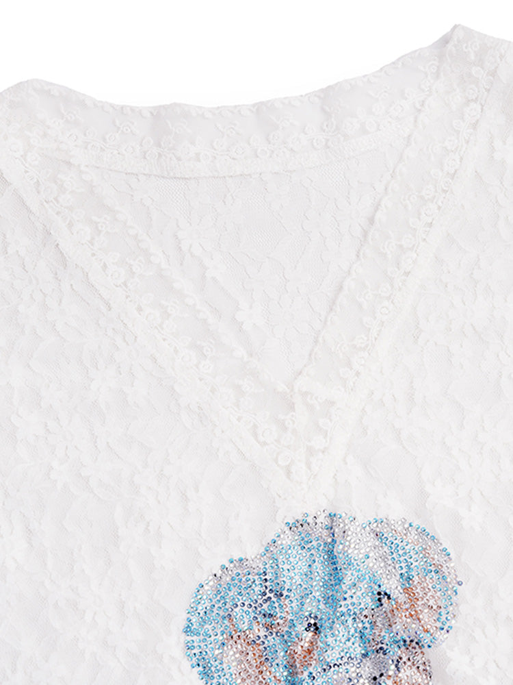 TCH Eephant Rhinestone Floral Lace Vest
