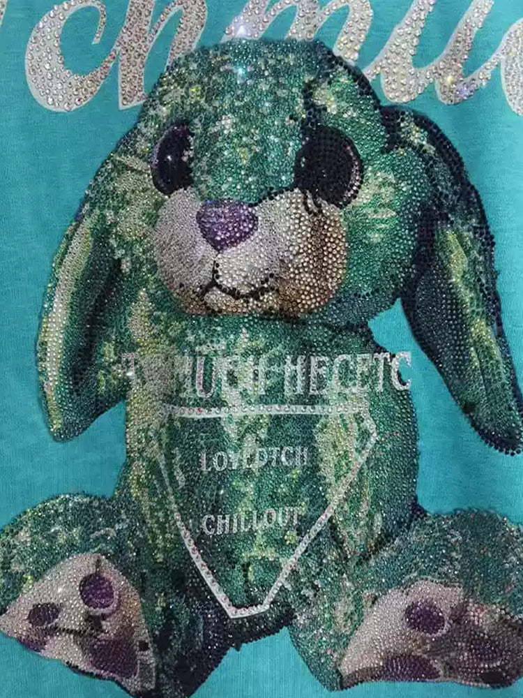 TCH Rhinestone Oversized Graphic Hoodie with Stripe