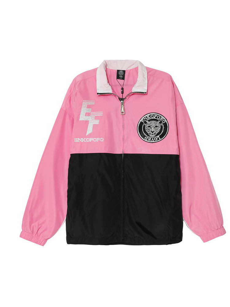 TCH Rhinestone Graphics Print Color Block Jacket