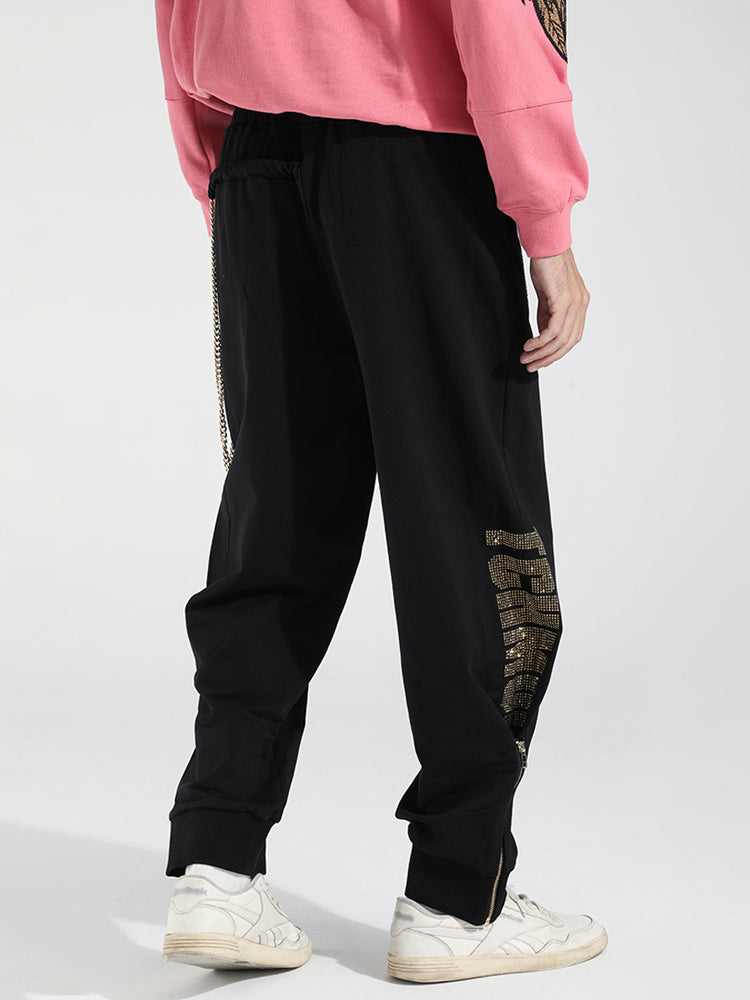 TCH Men's Animal Rhinestone Cotton Zipper Sweatpants