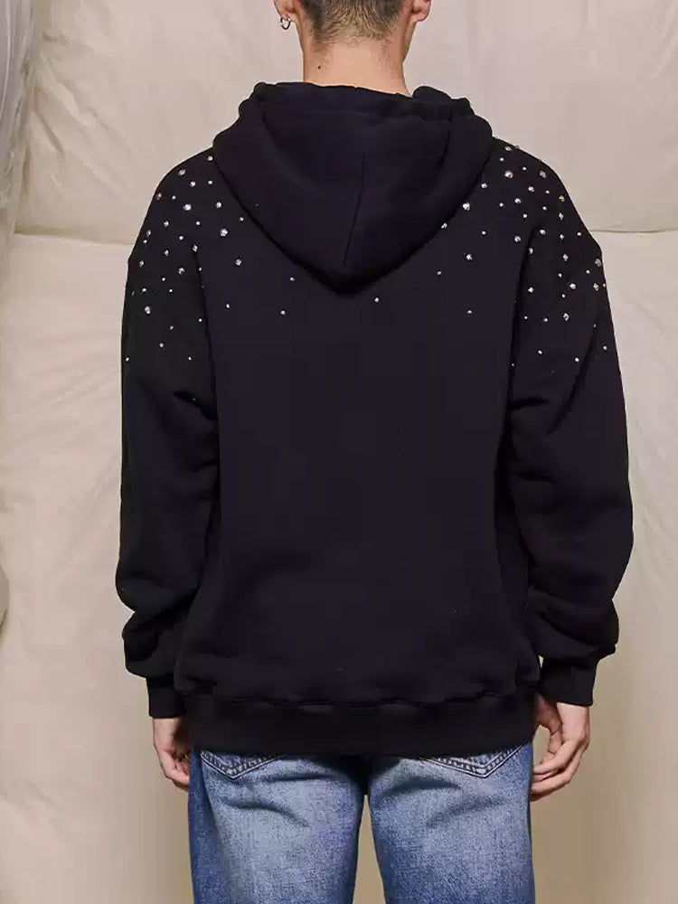 TCH Crystal-Embellished Tiger Print Oversized Black Hoodie