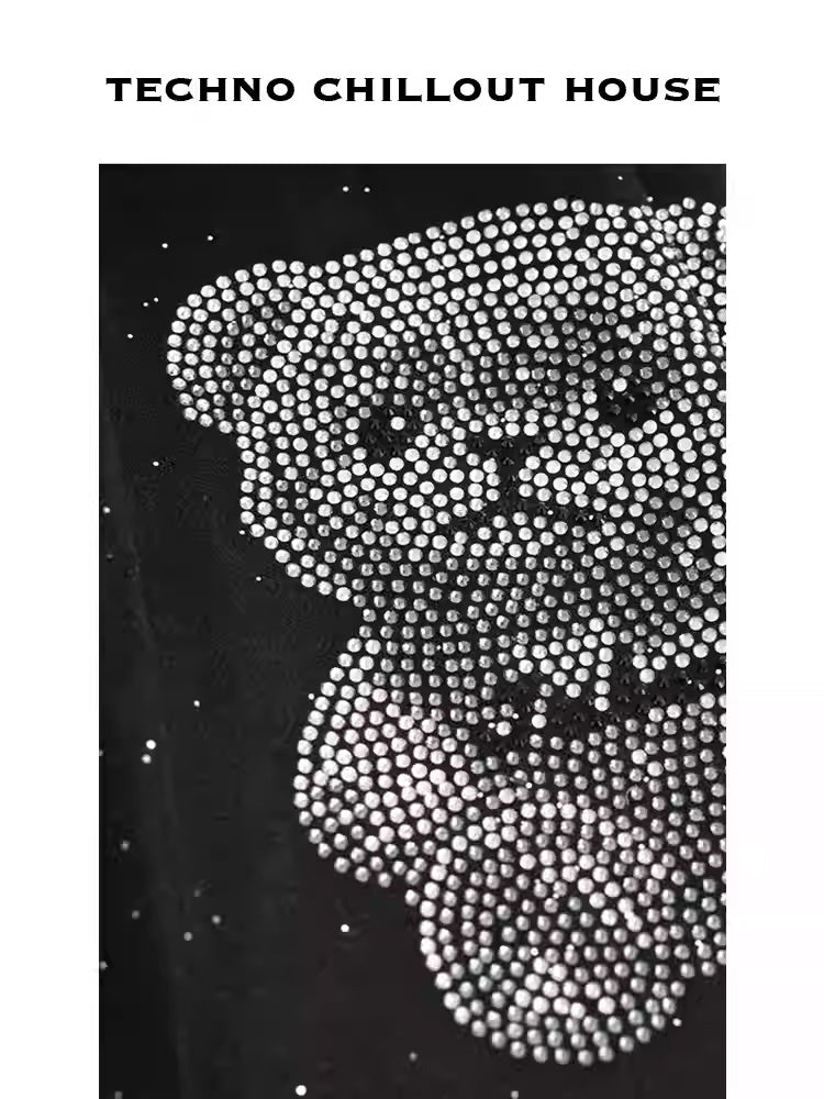 TCH Teddy Bear Rhinestone Graphic Mini Shorts