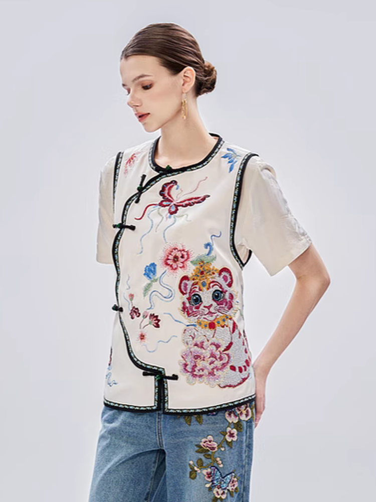 TCH Vintage 1940s Graphic Embroidery Rhinestone Vest