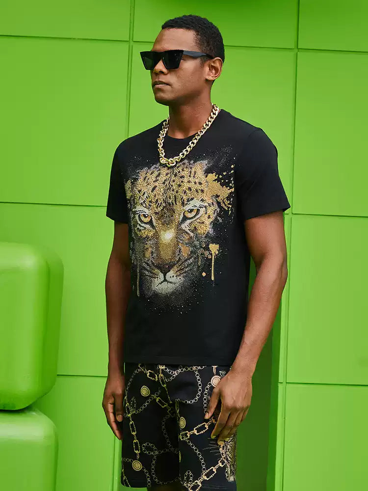 TCH Gold Rhinestone Cheetah Cotton Tee