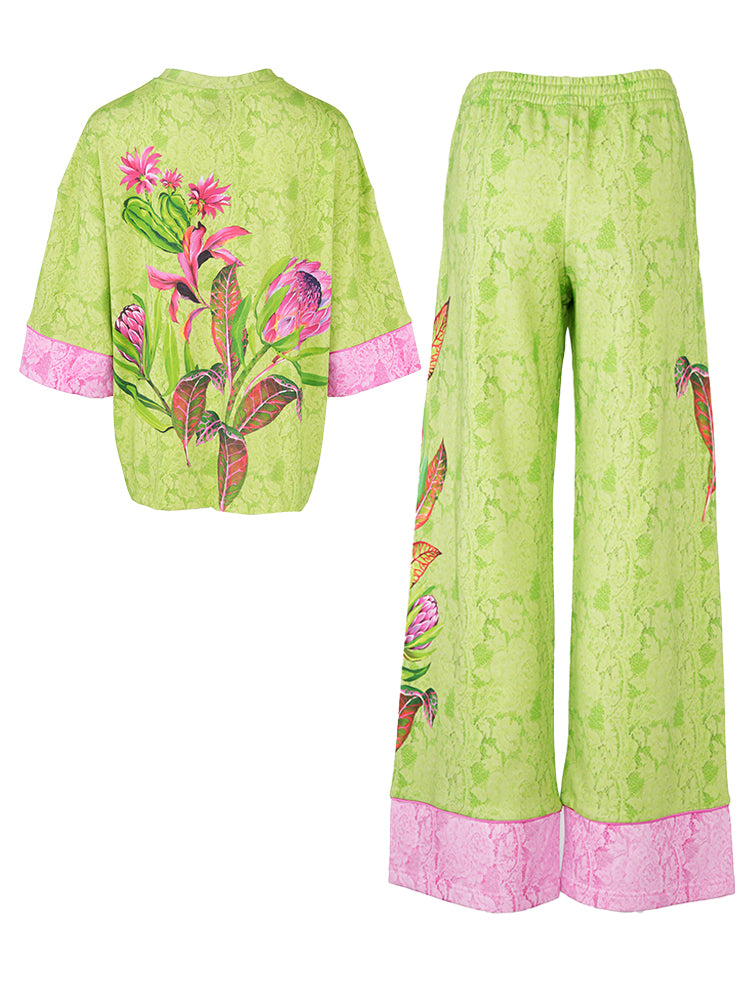 TCH 2 Piece Flower Print Jacquard Fashion Sets