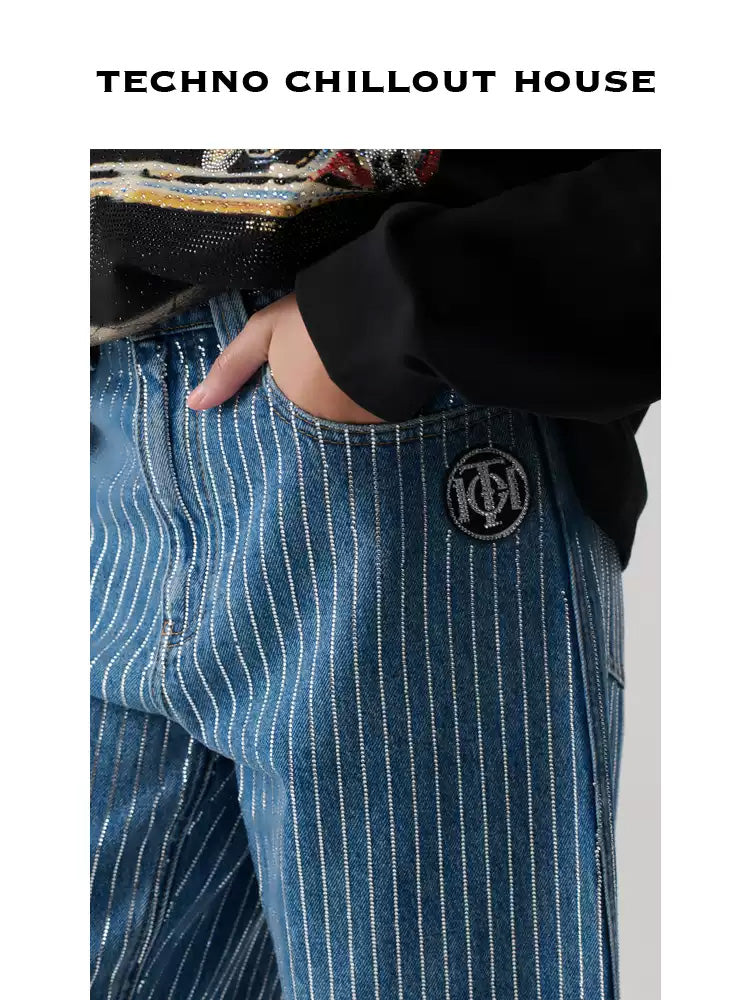 TCH Crystal Embroidered Stripe Short In Denim