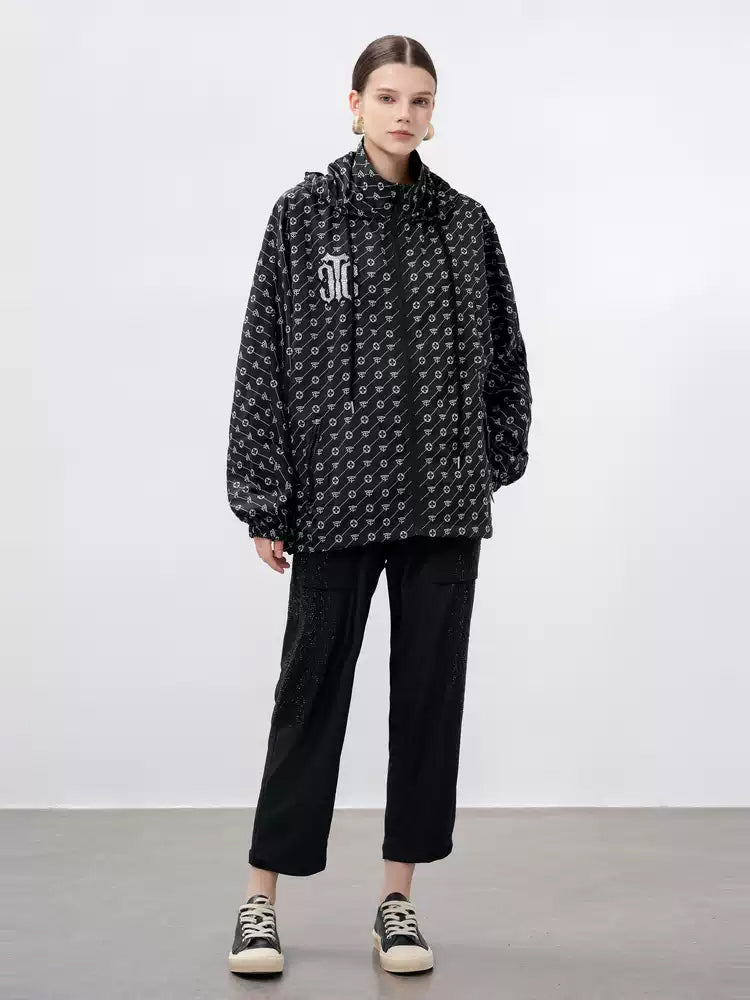 TCH Rhinestone Old Flower Down Jackets Unisex Black