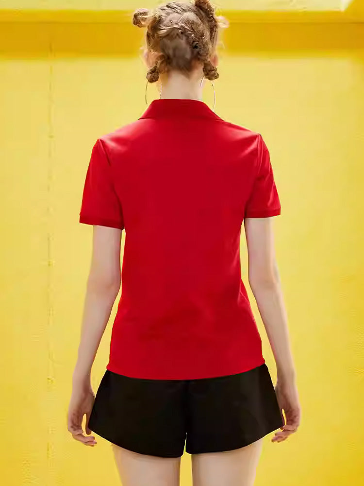 TCH Logo Print Rhinestone Polo T-Shirt