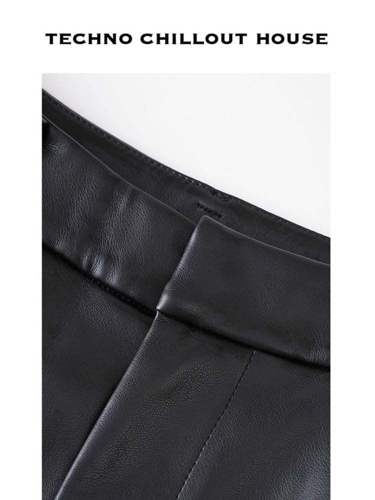 TCH Rhinestone Star Print Leather Shorts with Zip Up