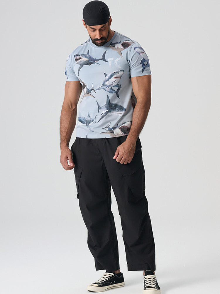 TCH Cotton Rhinestone Shark Hawaiian T-Shirt