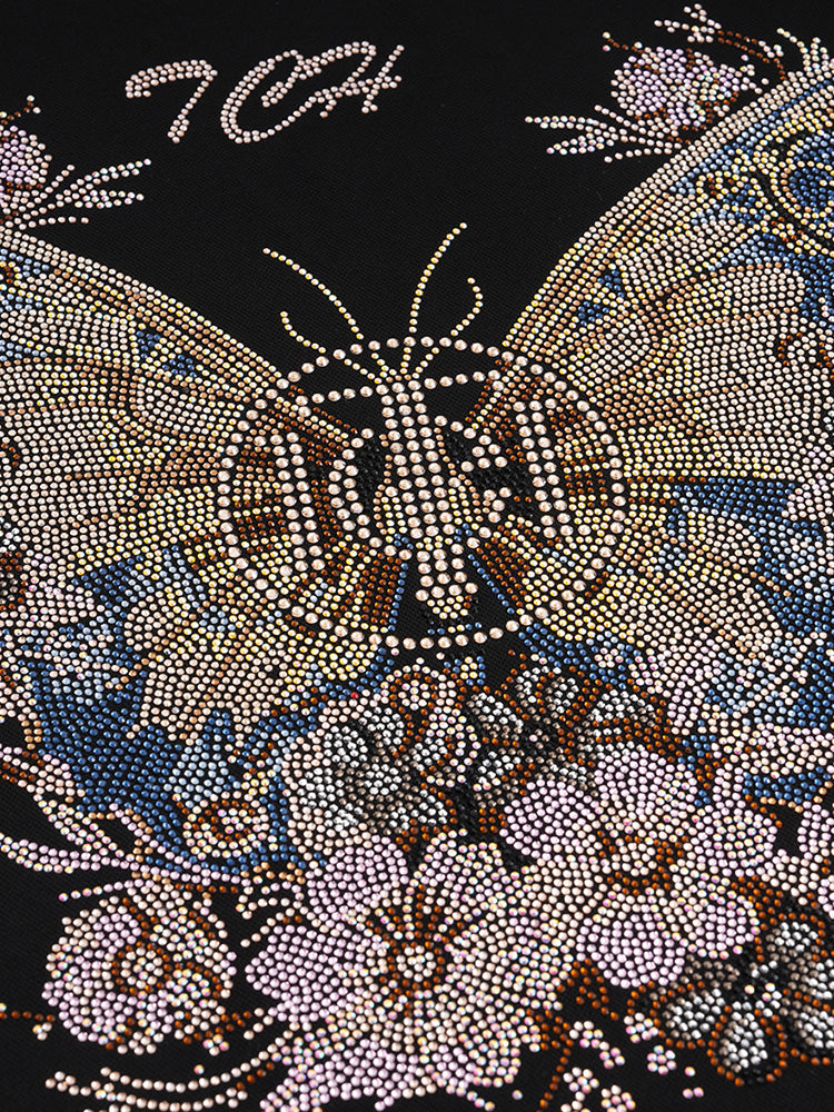 TCH Butterfly Rhinestone Lace Neck Midi Dress