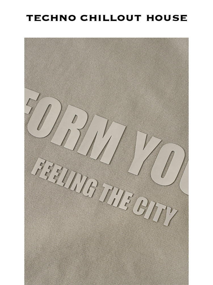 TCH Letter Print Solid Hoodie with Pocket