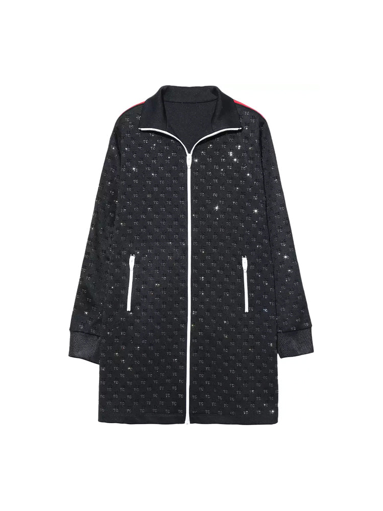 TCH Crystal-Embellished Zip Up Long Hoodie