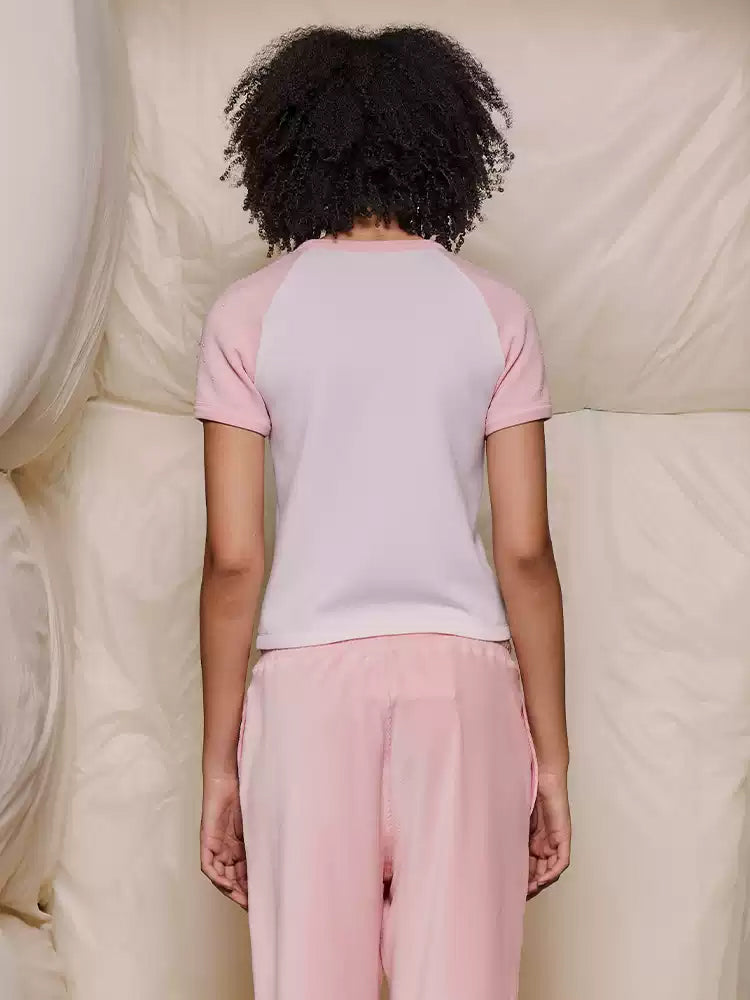 TCH Contrast Raglan T-Shirt in White and Pink