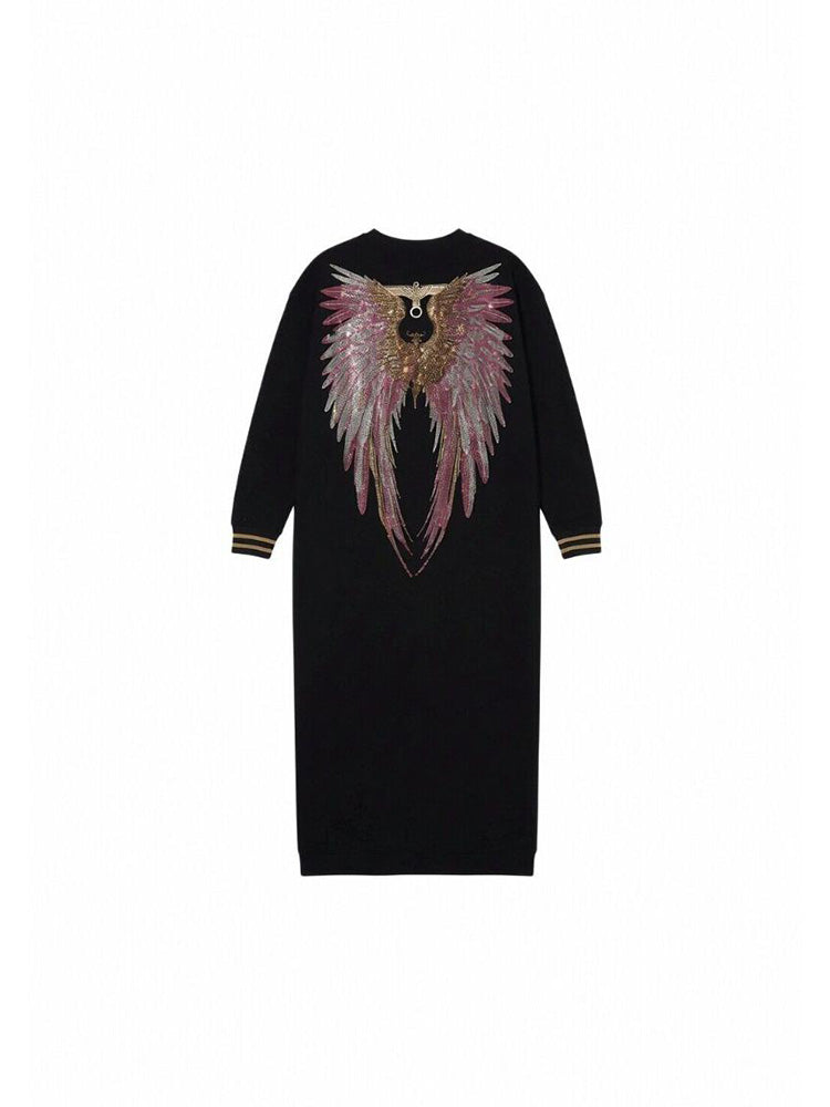 TCH Rhinestone Angel Wings Polo Sweatshirt Midi Dress