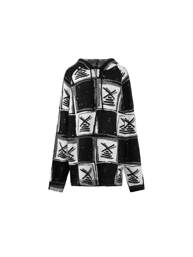 TCH Rhinestone Plaid Long Sleeve Oversized Hoodie Dress