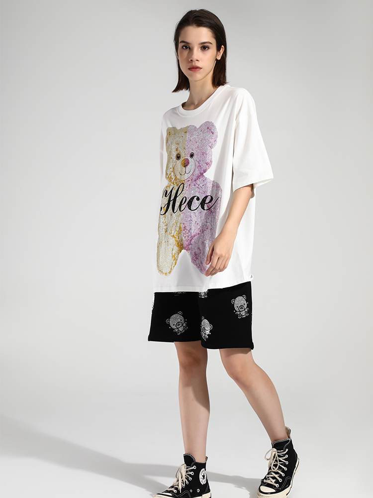 TCH Bear Hot Diamond Graphic Short Sleeve T-Shirt