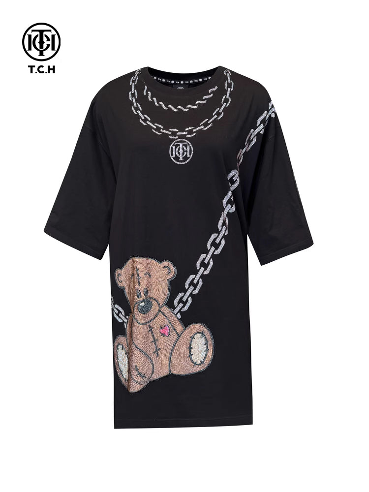 TCH Bear Bag Rhinestone Cotton Short Dress